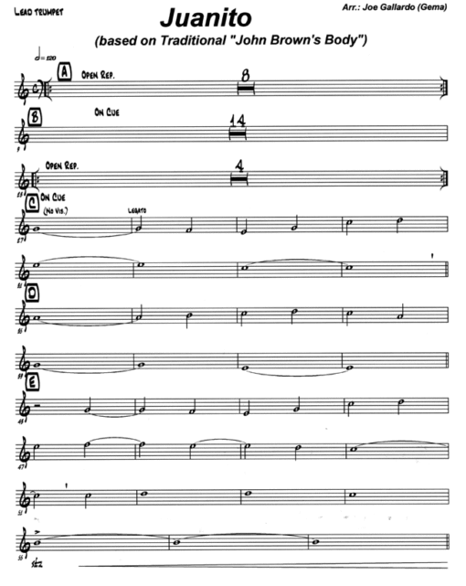 Juanito (Download) Latin jazz printed sheet music www.3-2music.com composer and arranger Joe Gallardo big band 4-4-5 instrumentation