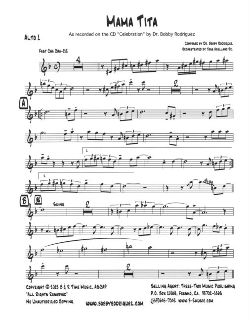 Mama Tita (Download) Latin jazz printed sheet music www.3-2music.com composer and arranger Bobby Rodriguez big band 4-4-5 instrumentation
