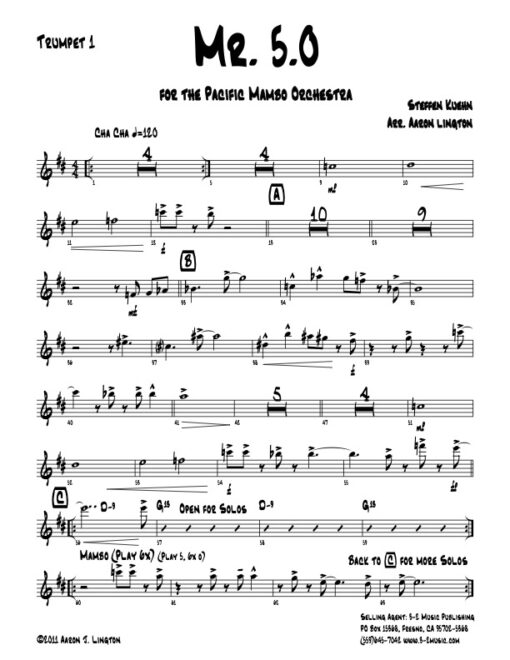 Mr. 5.0 Latin jazz printed sheet music www.3-2music.com composer and arranger Steffen Kuehn big band 4-4-5 instrumentation