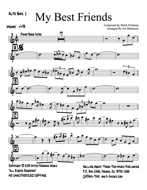 My Best Friends (Download) Latin jazz printed sheet music www.3-2music.com composer and arranger Mitch Frohman big band 4-4-5