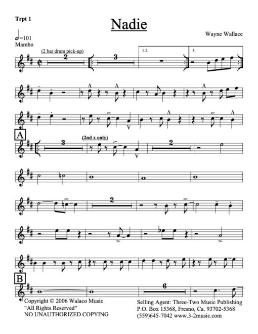 Nadie Latin jazz printed sheet music www.3-2music.com composer and arranger Oscar Hernandez combo (tentet) instrumentation