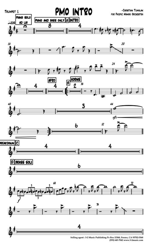 PMO Intro V.2 Latin jazz printed sheet music www.3-2music.com composer and arranger Christian Tumalan big band 4-4-5 instrumentation