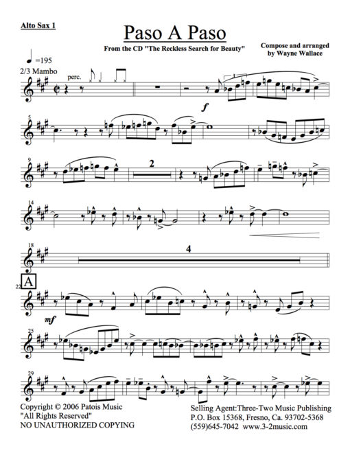 Paso A Paso (Download) Latin jazz printed sheet music www.3-2music.com composer and arranger Wayne Wallace big band 4-4-5 instrumentation