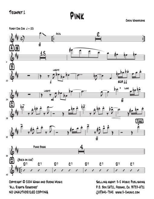 Pink V.2 Latin jazz printed sheet music www.3-2music.com composer and arranger Chris Washburne big band 4-4-5 instrumentation