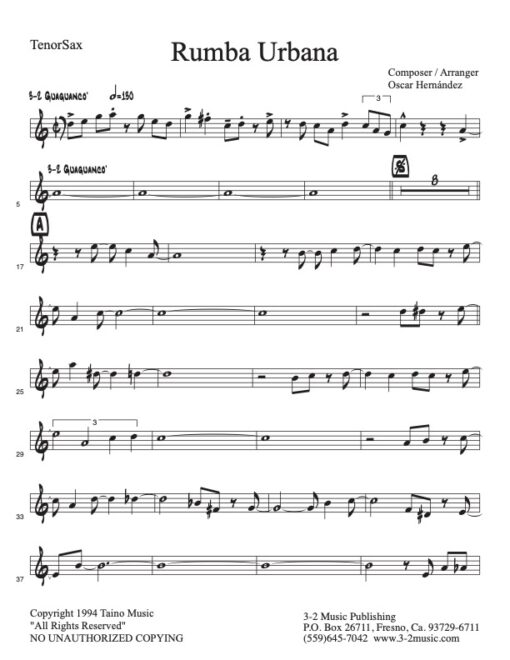 Rumba Urbana V.1 Latin jazz printed sheet music www.3-2music.com composer and arranger Oscar Hernández combo (quintet) instrumentation