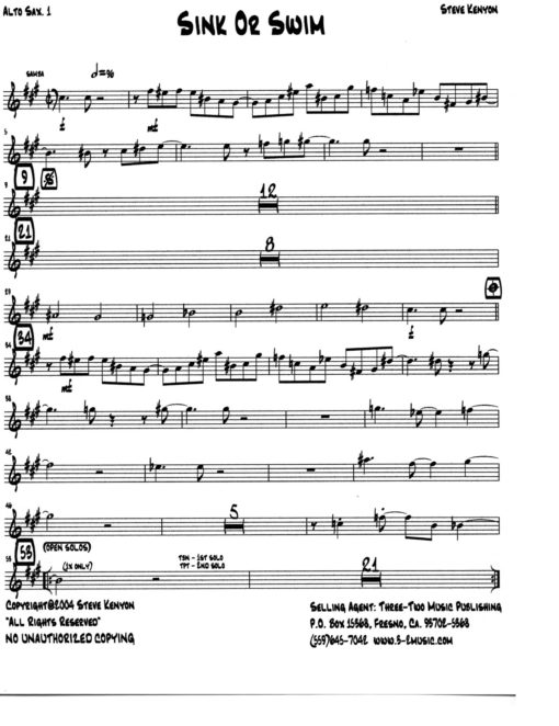 Sink or Swim (Download) Latin jazz printed sheet music www.3-2music.com composer and arranger Steve Kenyon big band 4-4-5 instrumentation
