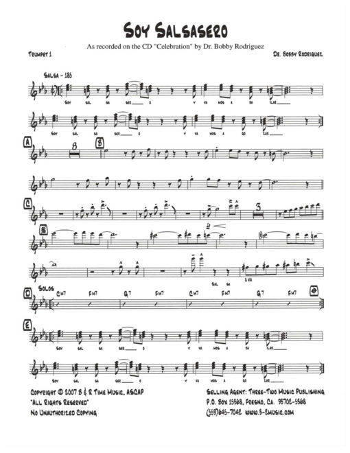 Soy Salsasero, Latin jazz printed sheet music, www.3-2music.com