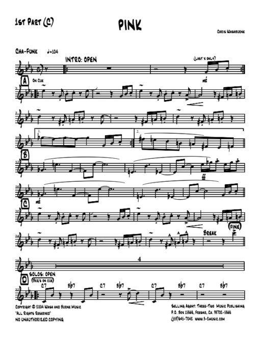 Pink V.1 Latin jazz printed sheet sheet music www.3-2music.com composer and arranger Chris Washburn combo (septet) instrumentation