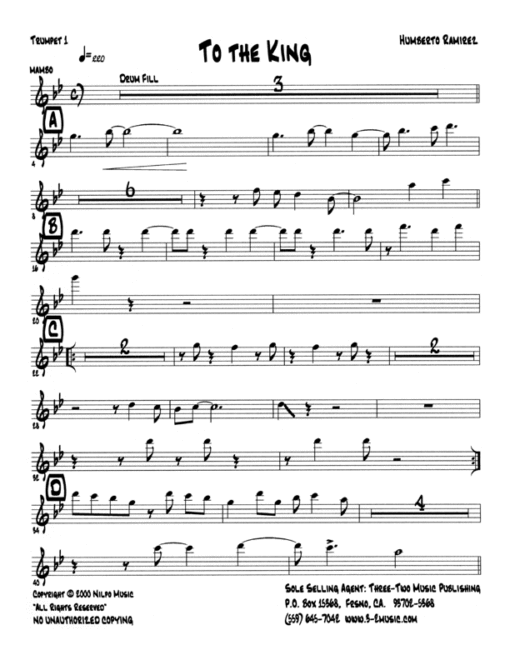 To The King (Download) Latin jazz printed sheet music www.3-2music.com composer and arranger Humberto Ramirez big band 4-4-5 instrumentation