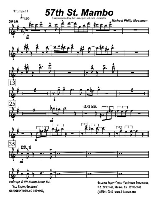57th St Mambo Latin jazz printed sheet music www.3-2music.com composer and arranger Michael Mossman big band 4-4-5 instrumentation