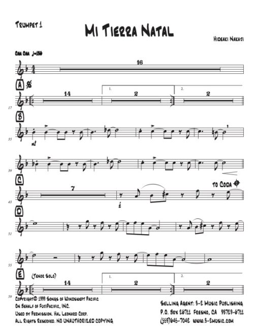 Mi Tierra Natal Latin jazz printed sheet music www.3-2music.com composer and arranger Hideaki Nakaji big band 4-4-5 instrumentation