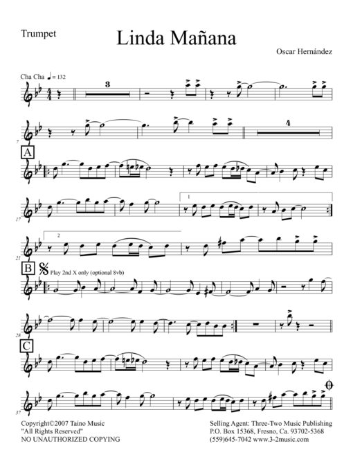Linda Mañana (Download) Latin jazz printed sheet music www.3-2music.com composer and arranger Oscar Hernandez combo (sextet) instrumentation