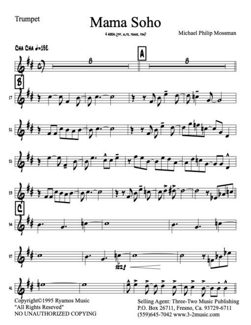 Mama Soho (Download) Latin jazz printed sheet music www.3-2music.com composer and arranger Michael Mossman combo (octet) instrumentation