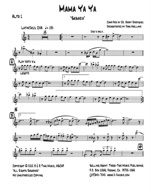 Mama Yaya (Download) Latin jazz printed sheet music www.3-2music.com composer and arranger Bobby Rodriguez big band 4-4-5 instrumentation