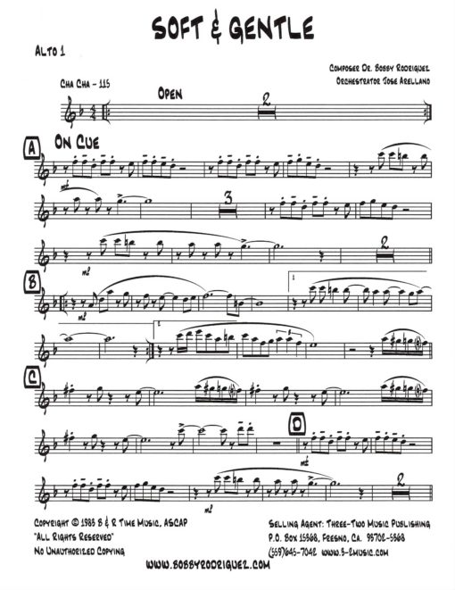 Soft and Gentle (Download) Latin jazz printed sheet music www.3-2music.com composer and arranger Bobby Rodriguez big band 4-4-5 instrumentation