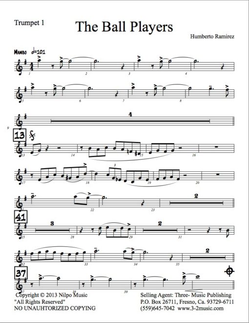 The Ball Players Latin jazz printed sheet music www.3-2music.com composer and arranger Manny Cepeda big band 4-4-5 instrumentation