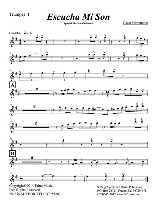 Escucha Mi Son (Download) Latin jazz printed sheet music www.3-2music.com composer and arranger Oscar Hernández combo (tentet) instrumentation