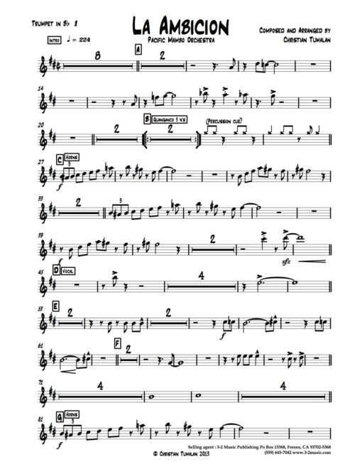 La Ambición (Download) Latin jazz sheet music www.3-2music.com composer and arranger Christian Tumalan big band 4-4-5 instrumentation