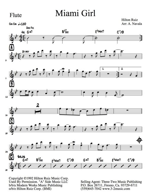 Miami Girl (Download) Latin jazz sheet music www.3-2music.com composer and arranger Hilton Ruiz combo (septet) instrumentation
