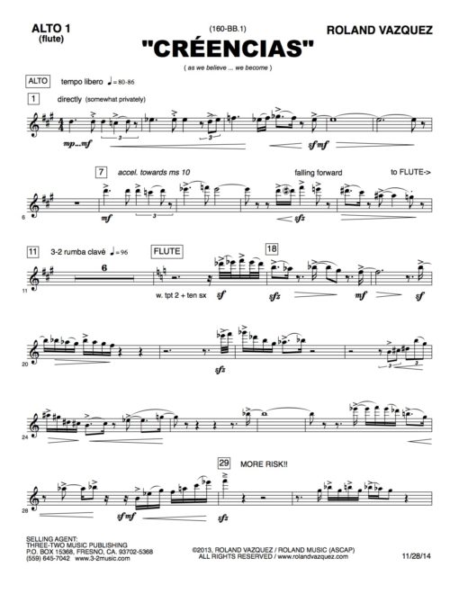 Creencias (Download) Latin jazz printed sheet music www.3-2music.com composer and arranger Roland Vazquez big band 4-4-5 instrumentation