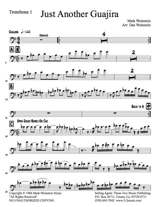 Just Another Guajira (Download) Latin jazz printed sheet music www.3-2music.com composer and arranger Mark Weinstein combo (octet) instrumentation