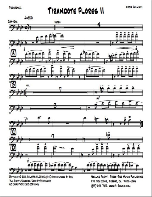 Tiradonte Flores II Latin jazz combo printed sheet music www.3-2music.com composer and arranger Eddie Palmieri 4-4-5 rhythm