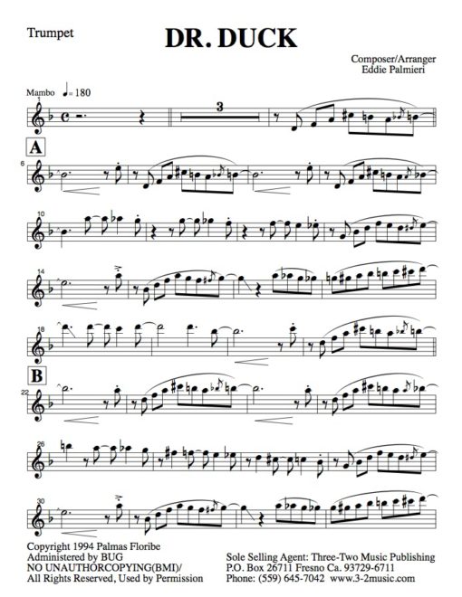 Dr. Duck (Download) Latin jazz printed sheet music www.3-2music.com composer and arranger Hilario Durán combo (septet) instrumentation