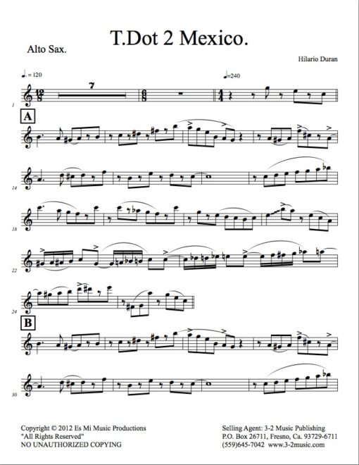 T.Dot 2 Mexico (Download) Latin jazz printed sheet music www.3-2music.com composer and arranger Hilario Durán combo (nonet) instrumentation