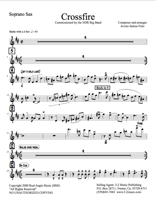 Crossfire (Download) Latin jazz printed sheet music www.3-2music.com composer and arranger Jeff Fuller big band 4-4-5 instrumentation