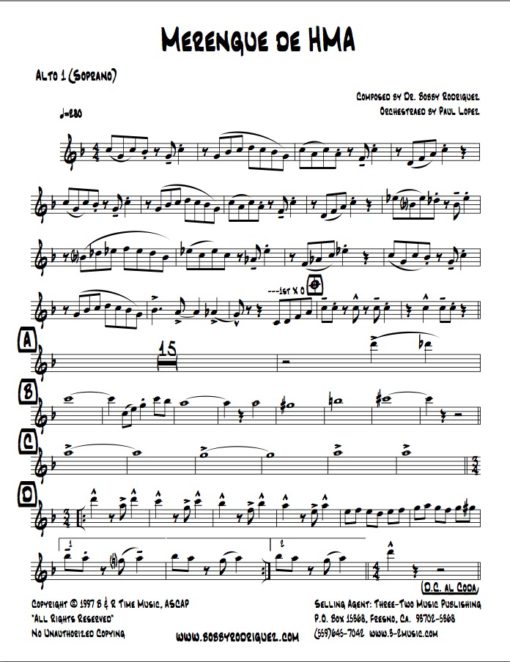 Merengue de HMA (Download) Latin jazz printed sheet music www.3-2music.com composer and arranger Bobby Rodriguez big band 4-4-5