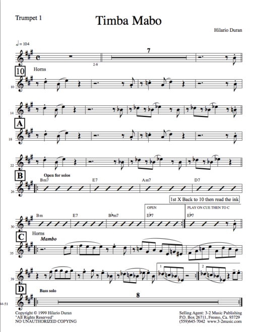 Timba Mabo (Download) Latin jazz printed sheet music www.3-2music.com composer and arranger Hilario Durán big band 4-4-5 instrumentation