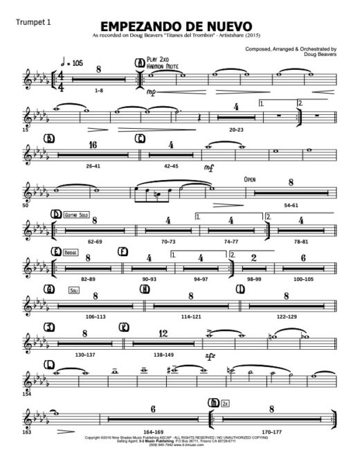 Empezando de Nuevo V.2 (Download) Latin jazz printed sheet music www.3-2music.com compose and arranger Doug Beavers big band 4-4-5