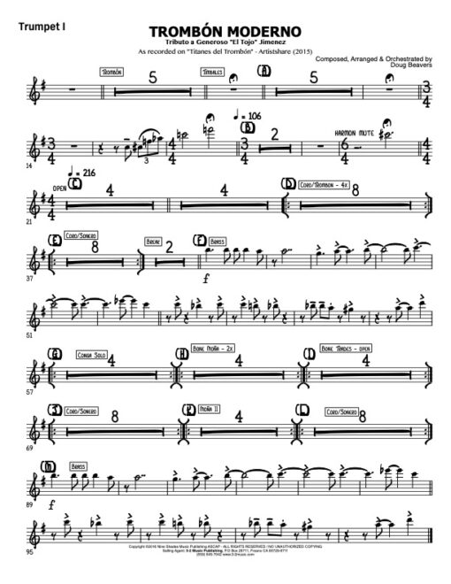 Trombone Moderno V.2 (Download) Latin jazz printed sheet music www.3-2music.com composer and arranger Doug Beavers big band 4-4-5