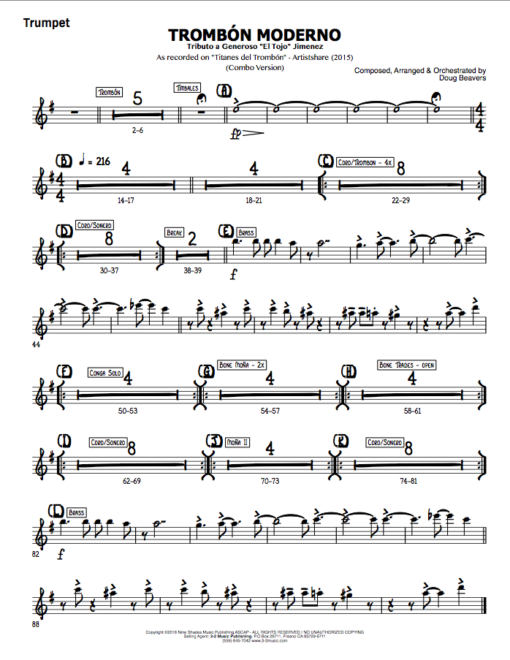 Trombone Moderno V.1 (Download) Latin jazz printed combo sheet amusic www.3-2music.com composer and arranger Doug Beavers combo (octet) instrumentation