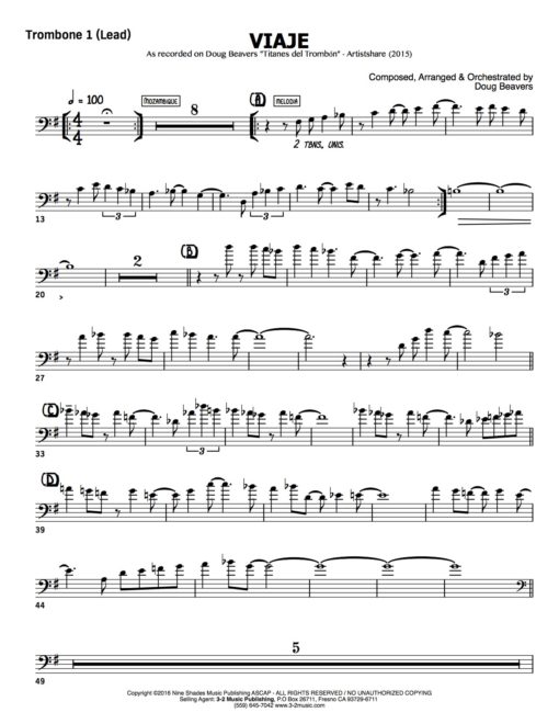Viaje V.1 (Download) Latin jazz printed sheet music www.3-2music.com composer and arranger Doug Beavers combo (octet) instrumentation