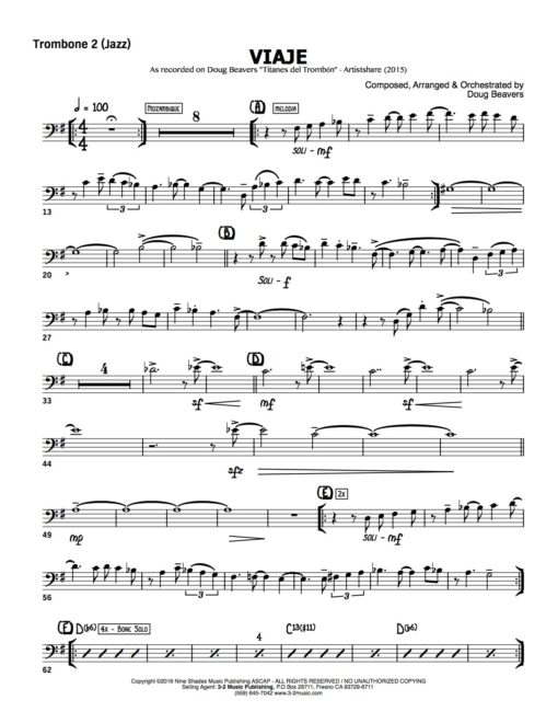 Viaje V.2 (Download) Latin jazz printed sheet music www.3-2music.com composer and arranger Doug Beavers big band 4-4-5 instrumentation