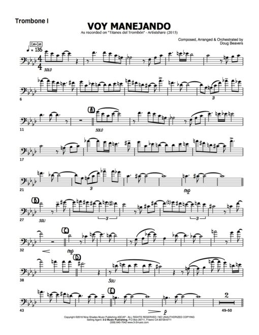 Voy Manejando V.3 (Download) Latin jazz printed sheet music www.3-2music.com composer and arranger Doug Beavers big band 4-4-5 instrumentation