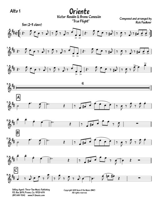 Oriente (Download) Latin jazz printed sheet music www.3-2music.com composer and arranger Rick Faulkner big band 4-4-5 instrumentation