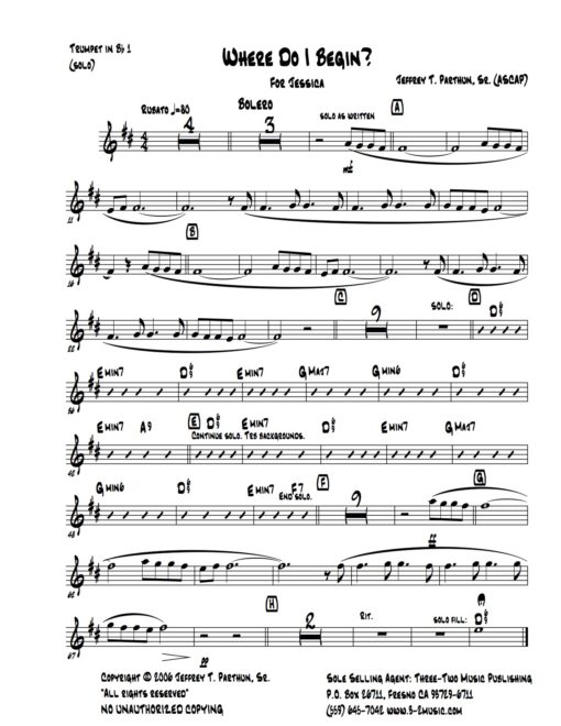 Where Do I Begin (Download) Latin jazz printed sheet music www.3-2music.com composer and arranger Jeffrey Parthun combo (septet) instrumentation