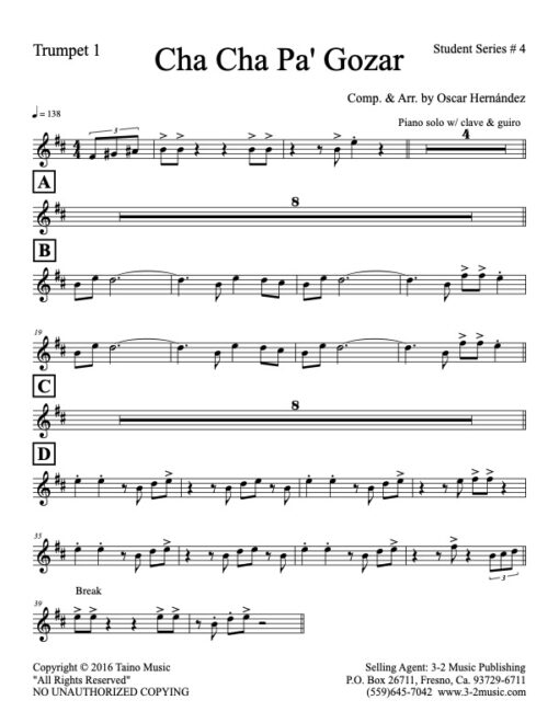 Cha Cha Pa Gozar V.1 (Download) Latin jazz printed sheet music www.3-2music.com composer and arranger Oscar Hernández little big band instrumentation