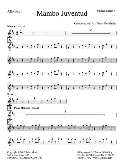 Mambo Juventud V.2 (Download) Latin jazz printed sheet music ww.3-2music.com composer and arranger Oscar Hernández flute 4 4 5 rhythm