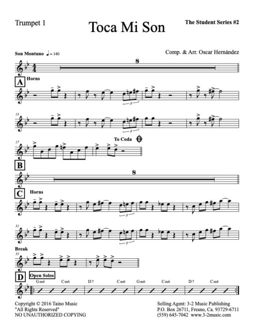 Toca Mi Son V.1 (Download) Latin jazz printed sheet music www.3-2music.com composer and arranger Oscar Hernández little big band instrumentation