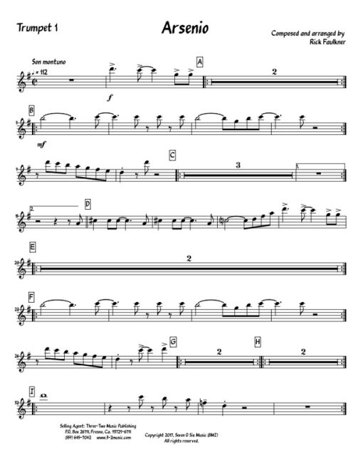 Arsenio V.1 (Download) Latin jazz printed sheet music composer and arranger Rick Faulkner and arranger little big band instrumentation