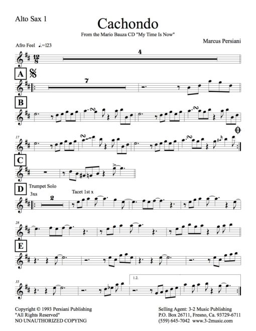 Cachondo (Download) Latin jazz big band printed sheet music www.3-2music.com composer and arranger Marcus Persiani 4-4-5 rhythm
