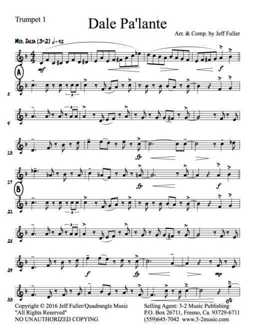 ale Pa'lante V.1 (Download) Latin jazz printed combo sheet music www.3-2music.com composer Jeff Fuller