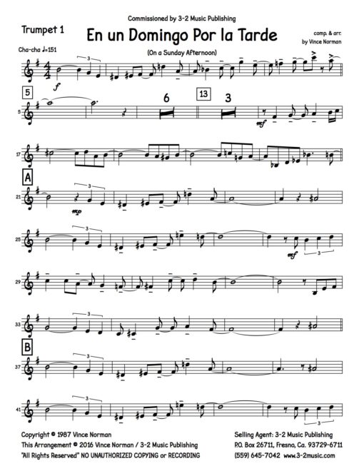 On A Sunday Afternoon V.1 (Download) sheet music www.3-2music.com composer and arranger Vince Norman combo (octet) instrumentation