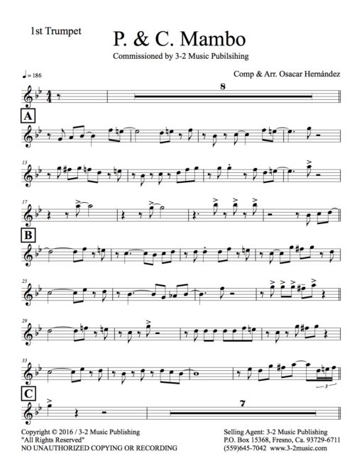 P&C Mambo V.1 (download) Latin sheet music www.3-2music.com composer and arranger Oscar Hernández combo (octet) instrumentation