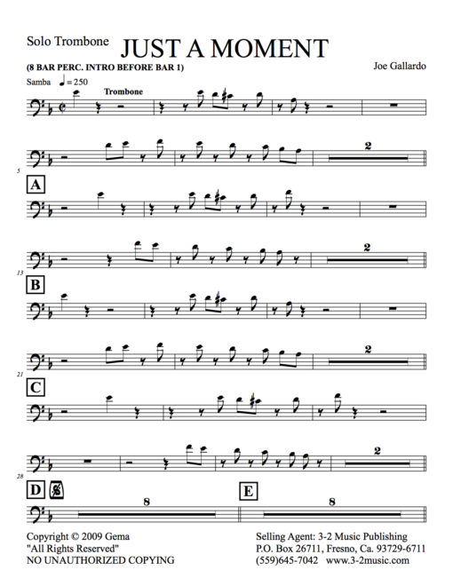 Just A Moment V.2 (Download) Latin jazz printed sheet music www.3-2music.com composer and arranger Joe Gallardo big band 4-4-5 instrumentation
