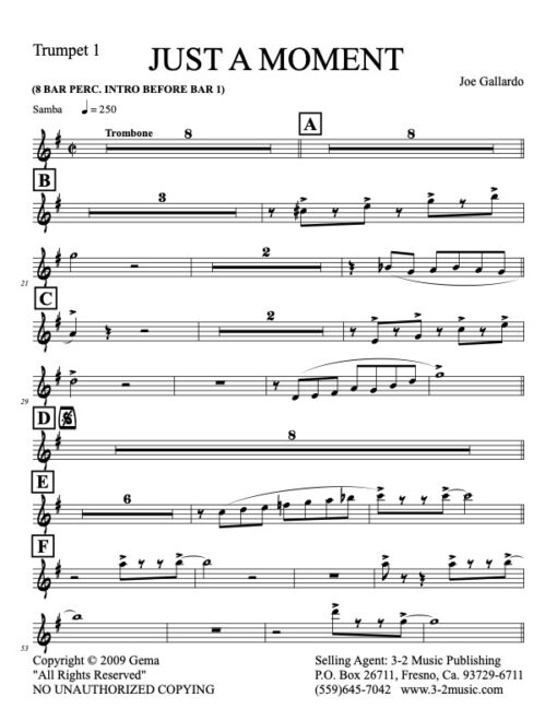 Just A Moment V.1 (Download) Latin jazz printed sheet music www.3-2music.com composer and arranger Joe Gallardo big band 4-4-5 instrumentation