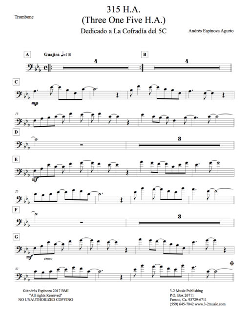 315 HA (Download) Latin jazz combo printed sheet music www.3-2music.com composer and arranger Andres Espinoza Agurto combo (septet)